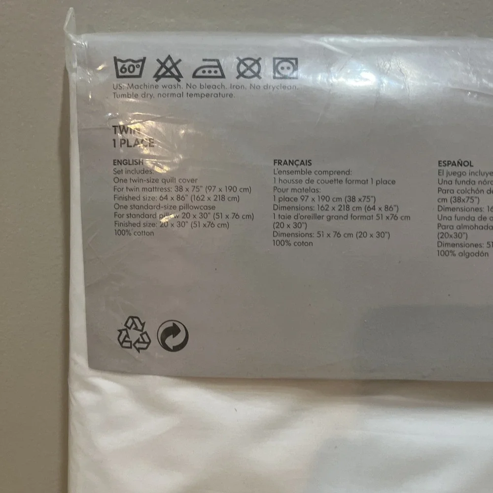 IKEA Alvine Brodyr Twin DUVET COVER Set‎ Scallop Edge WHITE Embroidered